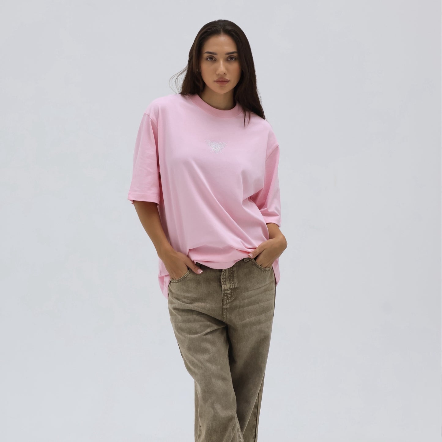 WOMEN'S T-SHIRT DIAMOND FRONT BEE PINK