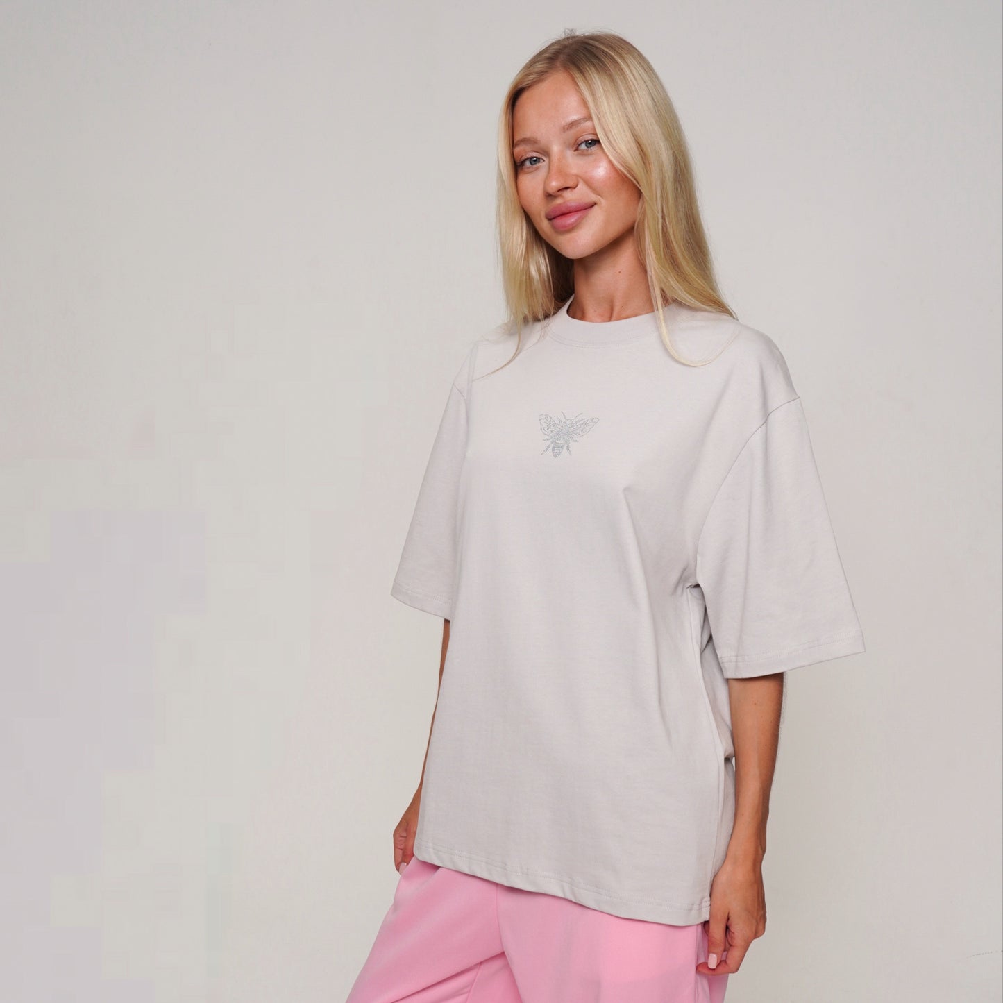 WOMEN'S T-SHIRT DIAMOND FRONT BEE GRAY
